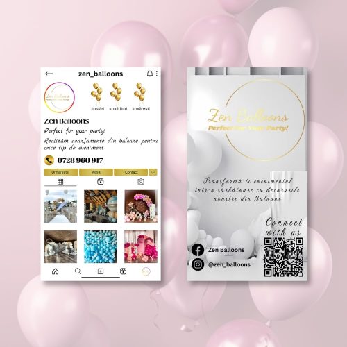 🎈 Cărți de Vizită pentru Decoratori cu Baloane – Instagram Cards Colorate & Creative
