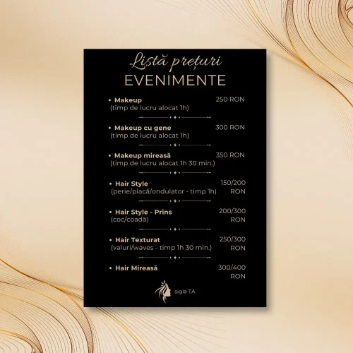 💇‍♀️ Listă prețuri Evenimente – Makeup, Hair Style, Coafor, Gene