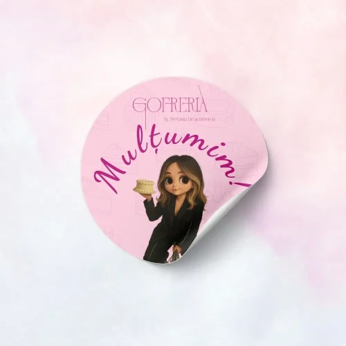 Sticker „Mulțumim!” cu Portret Cartoon – Imaginea ta pe fiecare cutie dulce