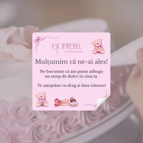 Sticker „Mulțumim!” pentru cutii cu prăjituri – Recunoștința ta pe fiecare cutie dulce