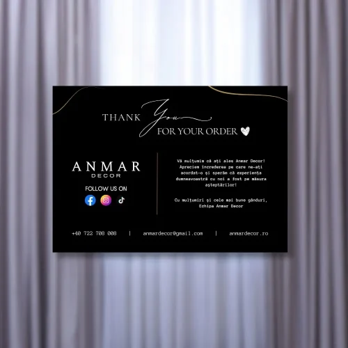 🖤 Thank You Card pentru Magazin de Perdele & Decorațiuni – Eleganță în fiecare detaliu