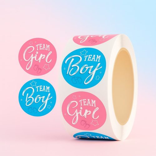 Set 100 Etichete Autocolante Gender Reveal – 25mm – Team Boy & Team Girl