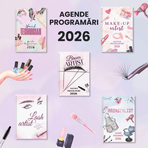 Agendă de Programări 2026 pentru Profesioniști în Beauty - Lash Artist, Make-up Artist, Brows Artist, Nail Technician, Hairstylist
