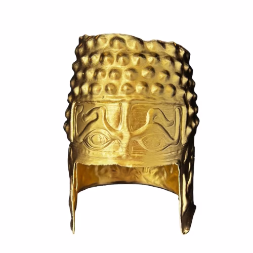 Replică Decorativă Coif Dacic de la Coțofenești 1:1 – Reproducere Istorică Imprimată 3D, Auriu Antichizat, 25×19 cm