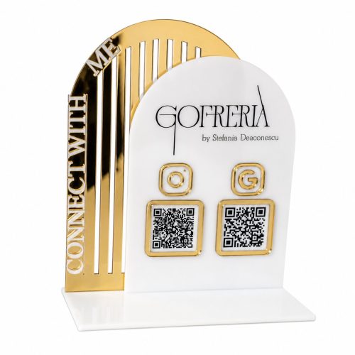 Stand Acrilic Premium cu Coduri QR Personalizate – 30×20 cm, Ideal pentru Recepții, Saloane Beauty, Cofetării și Afaceri Locale